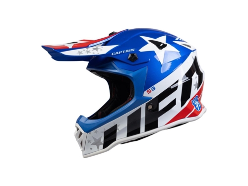 Casco Cross Infantil Ufo Azul Blanco Rojo