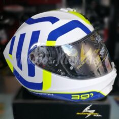 Casco Scorpion EXO-391 AROK Blanco-Azul-Amarillo Flúor