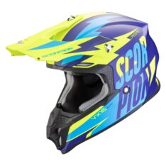 Casco Cross Scorpion VX-16 Air Slanter Azul Amarillo Fluor
