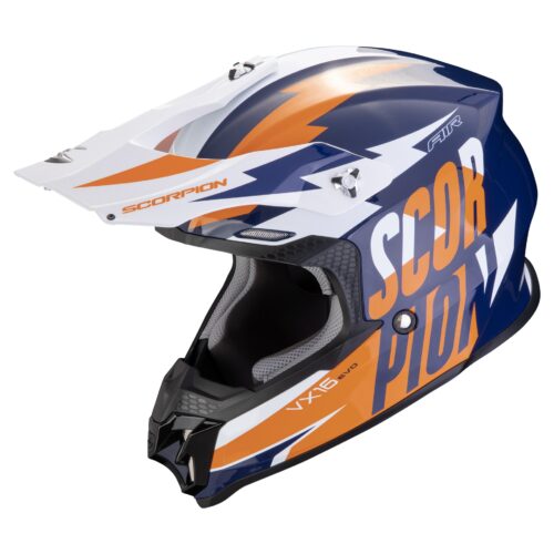Casco Cross Scorpion VX-16 Slanter Azul y Naranja